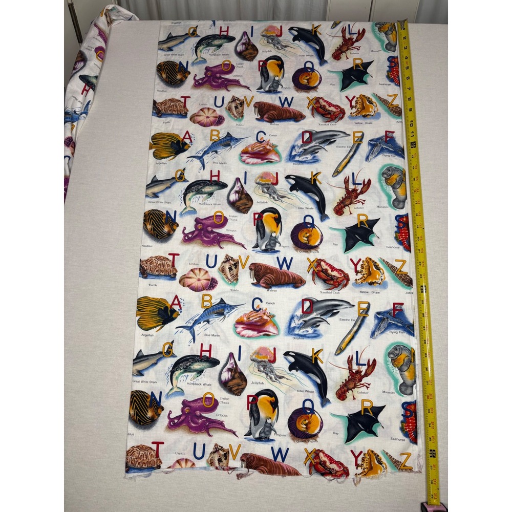 10 yds Sea Life Alphabet Marine Animal Cotton Fabric Nursery Decor